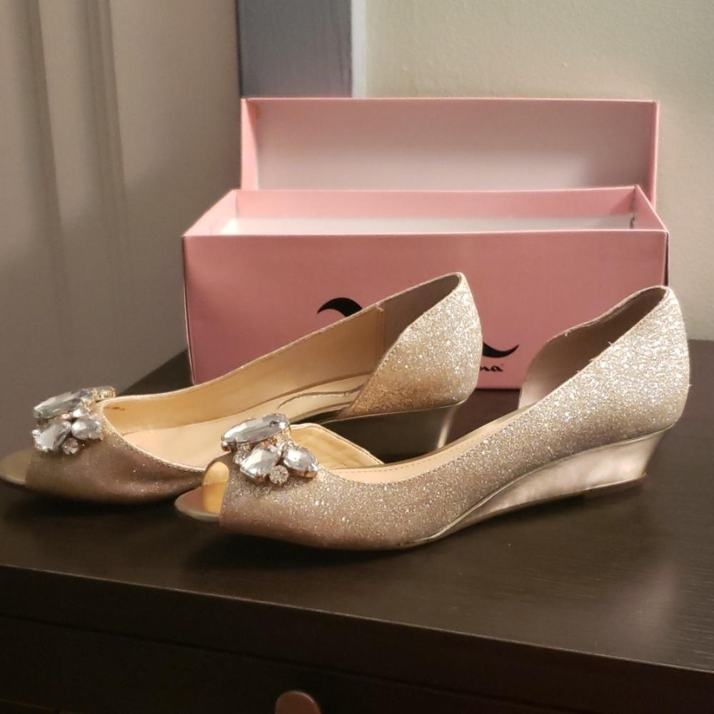 Glitter peep toe wedges